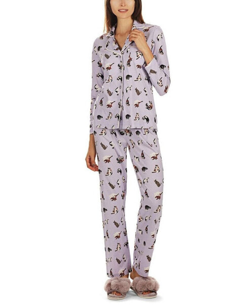 Women's Crazy Cats 2 Piece Cotton Blend Pajama Set