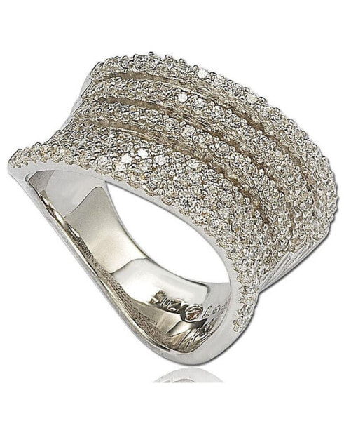 Suzy Levian Sterling Silver Cubic Zirconia Pave Tiered Curved Ring