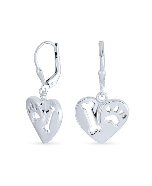 Серьги Bling Jewelry I Love My Dog Heart Shape Cut
