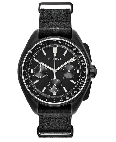 Men's Lunar Pilot Chronograph Black Leather Strap Watch 45mm