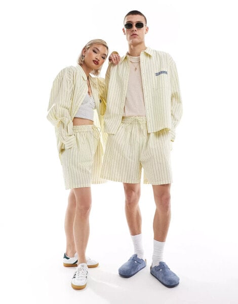 Reclaimed vintage unisex long sleeve shirt in yellow stripe co-ord