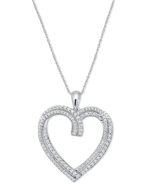 Macy's diamond Double Row Heart Pendant Necklace (1/2 ct. t.w.) in Sterling Silver, 16" + 2" extender