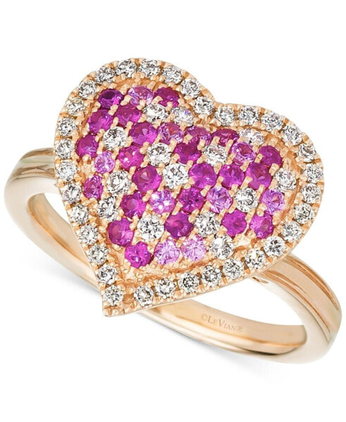 Strawberry Ombré® Pink Ombré Ruby (1/2 ct. t.w.) & Nude Diamond (3/8 ct. t.w.) Heart Ring in 14k Rose Gold