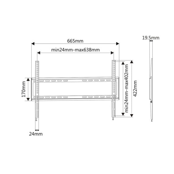 ACT AC8352 - 94 cm (37") - 177.8 cm (70") - 200 x 200 mm - 600 x 400 mm - Aluminium - Plastic - Steel - Black