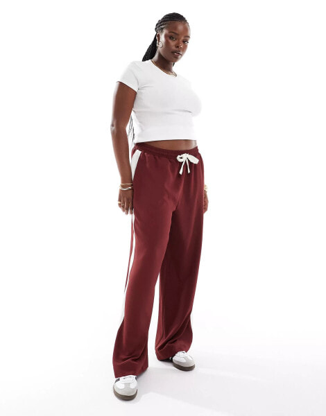 ASOS DESIGN Curve pull on trouser with contrast panel in burgundy