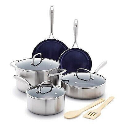 Blue Diamond 10pc Stainless Steel Clad Cookware Set Metallic Silver