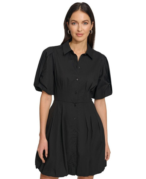 Women's Spread-Collar Short-Sleeve Button-Front Dress