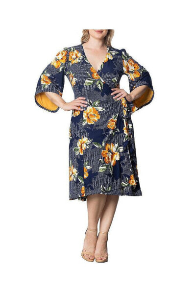 Plus Size Gemini Wrap Dress with Contrast Lined Sleeves