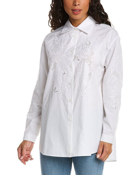 Lafayette 148 New York Embroidered Oversized Blouse Women's White S