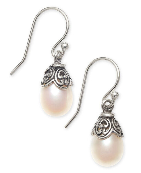 Cultured Freshwater Pearl (8mm) Drop Earrings in Sterling Silver