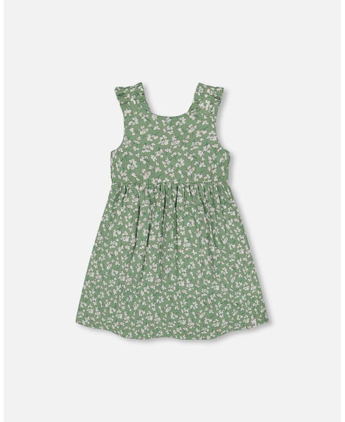 Girl Sleeveless Muslin Dress Green Jasmine Flower Print - Toddler|Child