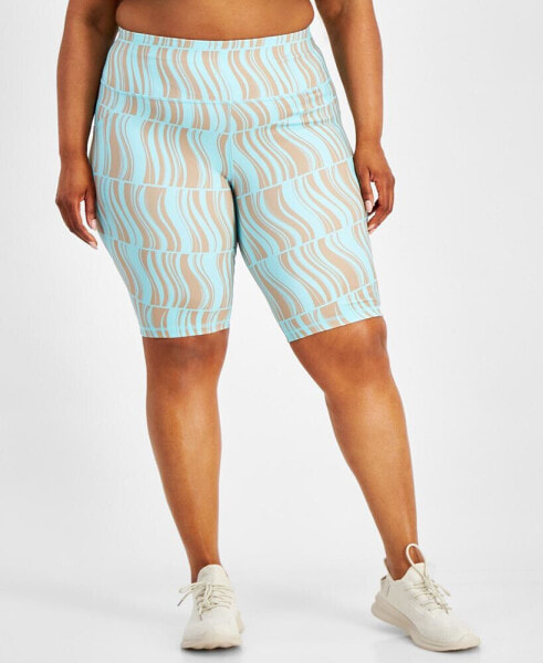 Plus Size Compression Geo-Print 10" Bike Shorts, Created for Macy's