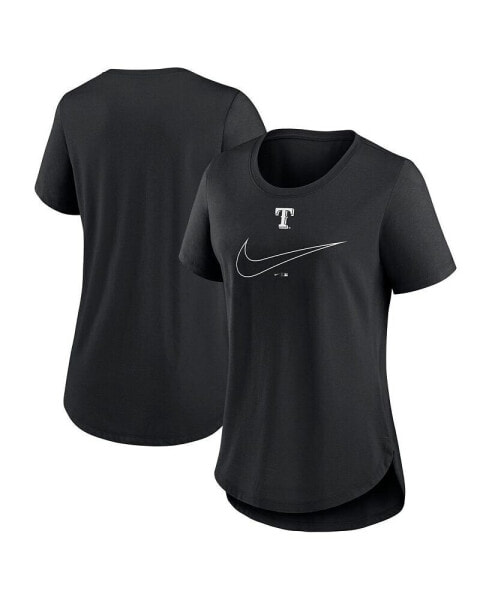 Women's Black Texas Rangers Big Swoosh Tri-Blend Scoop Neck T-shirt