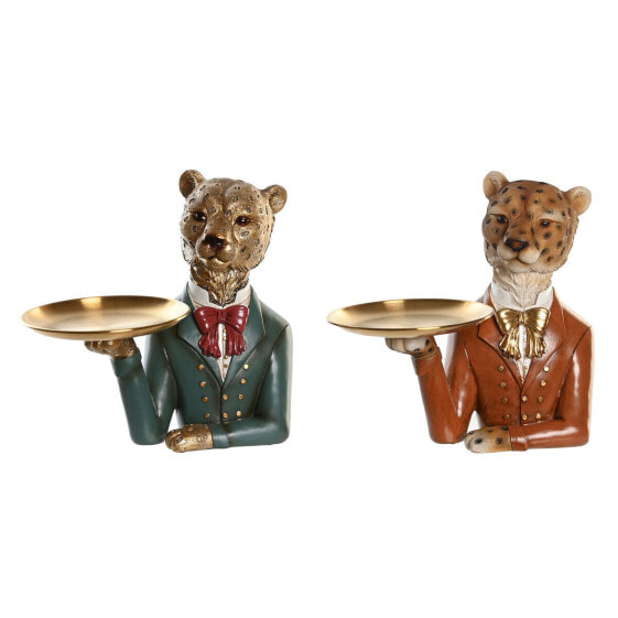 Decorative Figure DKD Home Decor 17,5 x 11 x 23,5 cm Blue Golden Brown Leopard Colonial (2 Units)