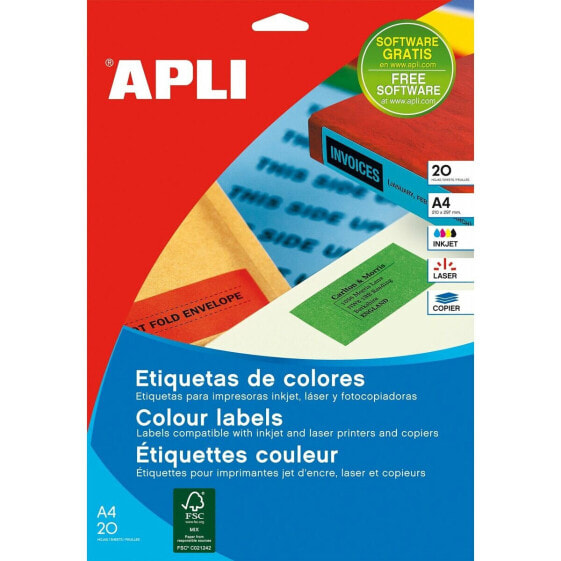 Этикетки для принтера Apli Зеленые 20 листов 210 x 297 мм