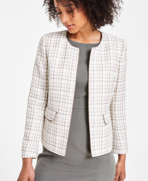 Petite Tweed Collarless Open-Front Blazer