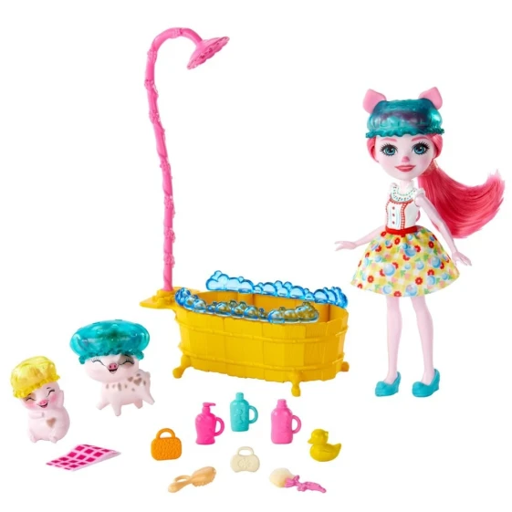 Игровой набор Enchantimals GJX36 Bathtime Splash Petya Pig с куклой, поросятами, ванночкой, более 11 аксессуаров