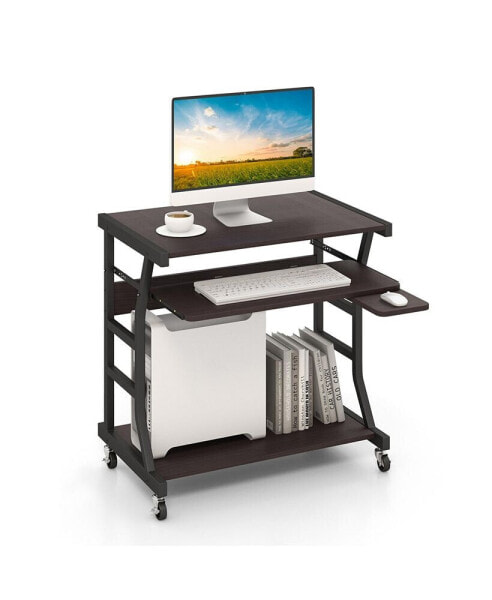 29.5'' Mobile Computer Desk Rolling Laptop Cart with Pull-out Keyboard Tray & Shelf