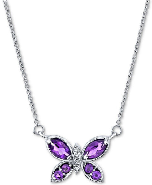 Amethyst (5/8 ct. t.w.) & Diamond (1/20 ct. t.w.) Butterfly 18" Pendant Necklace in 14k White Gold