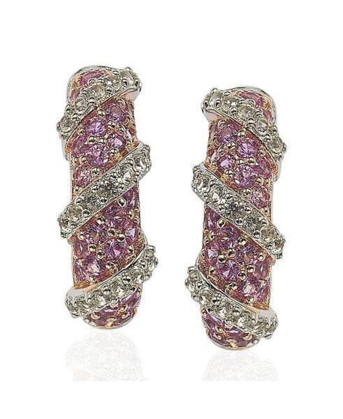 Pink Sapphire & Lab-Grown White Sapphire Wrapped Huggie Hoop Earrings in Sterling Silver by Suzy Levian