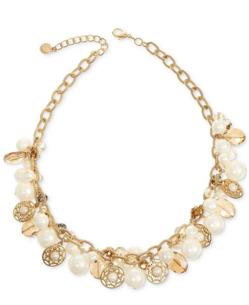 Gold-Tone Bead & Imitation Pearl Charm Statement Necklace, 17" + 2" extender, Created for Macy's