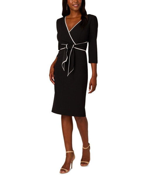 Women's Contrast Trim 3/4-Sleeve Sheath Dress