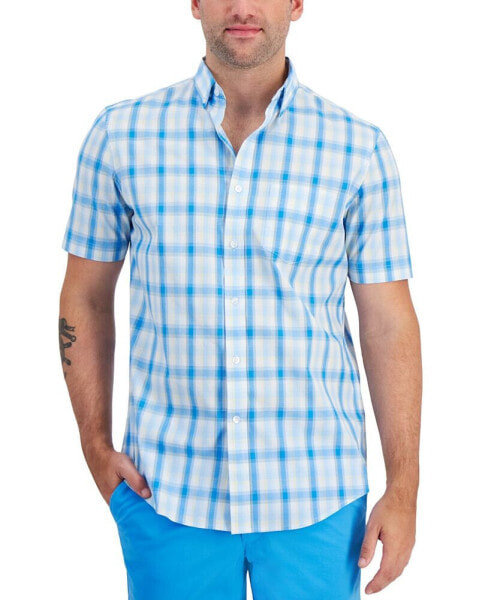 Men's Mike Regular-Fit Stretch Plaid Button-Down Poplin Shirt, Created for Macy's