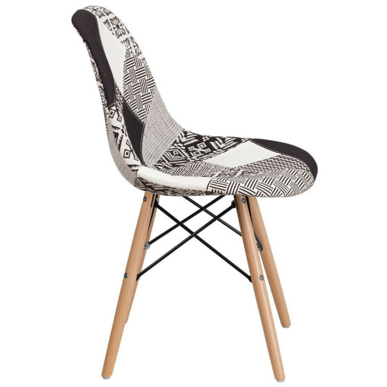 Elon Series Turin Patchwork Fabric Chair With Wood Base