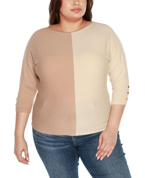 Plus Size Colorblock 3/4-Sleeve Dolman Sweater