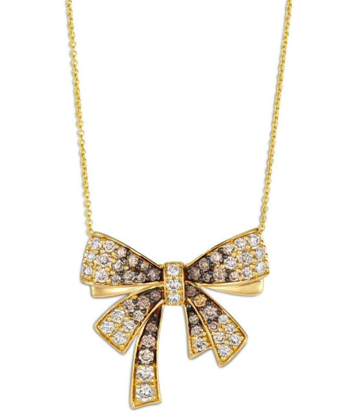Le Vian ombré® Chocolate Ombré Diamond & Vanilla Diamond Bow Adjustable 20" Pendant Necklace (1-3/8 ct. t.w.) in 14k Gold