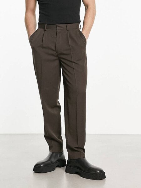 ASOS DESIGN oversized tapered smart trouser in chocolate brown