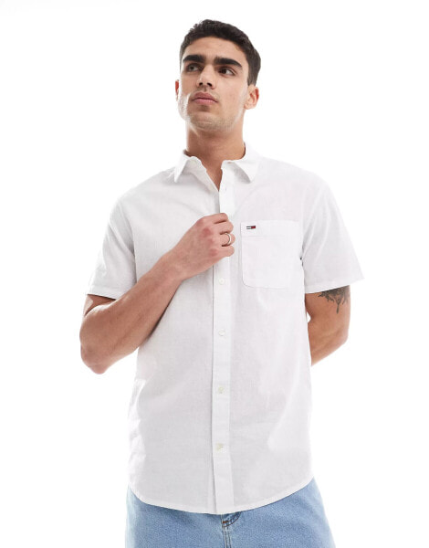 Tommy Jeans linen short sleeve shirt in white