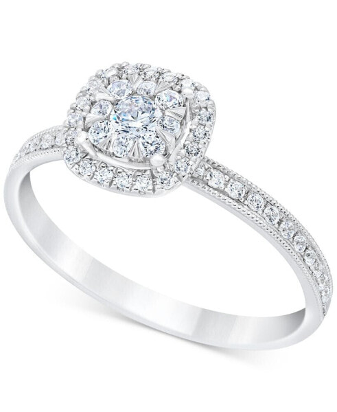 Diamond Halo Cluster Diamond Engagement Ring (3/8 ct. t.w.) in 14k White Gold