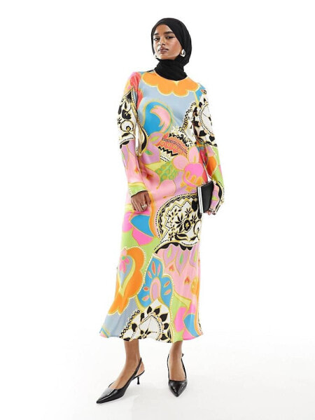 Never Fully Dressed long sleeve maxi dress in abstract floral