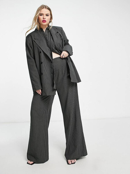 Extro & Vert Plus super wide leg trousers in slate pinstripe co-ord