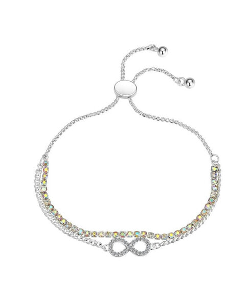 Aurora Borealis Crystal Infinity Double Strand Bolo Bracelet