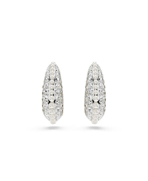 Crystal Pearl, Round Cut, White, Rhodium Plated Sublima Drop Earrings