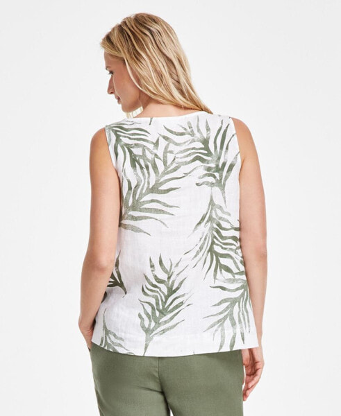 Women's 100% Linen Printed Embellished Sleeveless Top, Created for Macy's