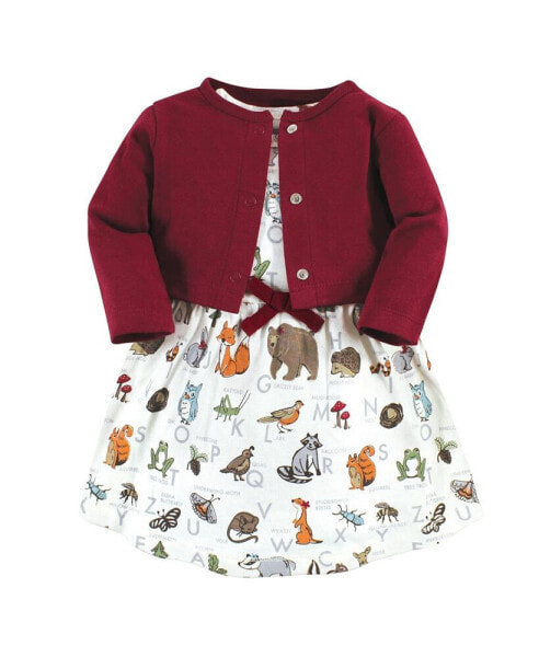 Baby Girls Baby Organic Cotton Dress and Cardigan, Woodland Alphabet