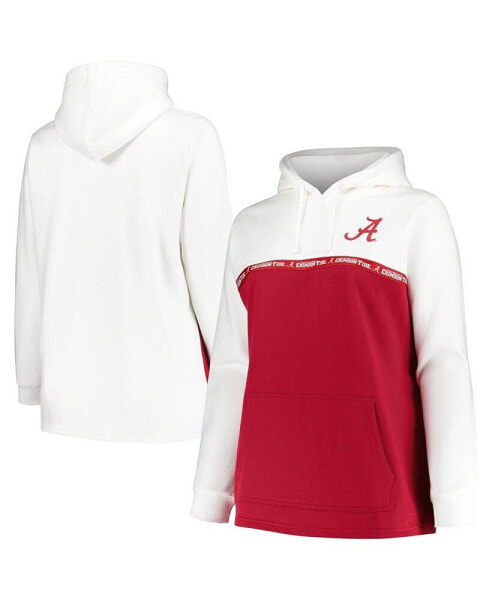 Women's White/Crimson Alabama Crimson Tide Plus Size Taping Pullover Hoodie