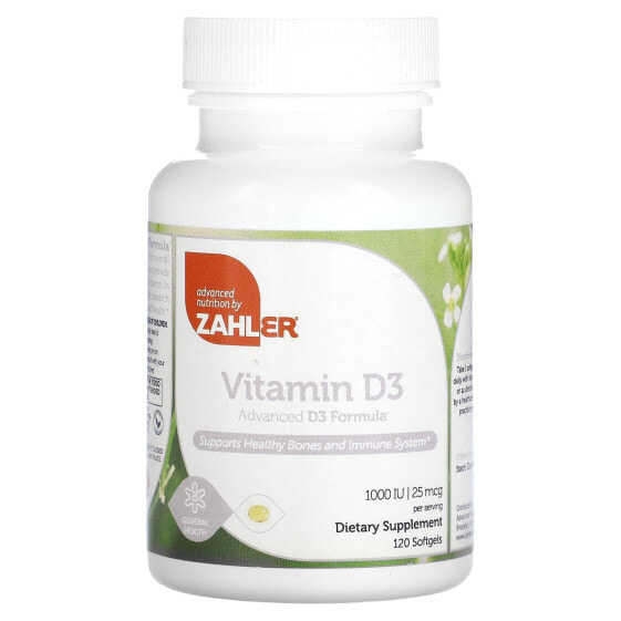 Zahler, Витамин D3, улучшенная формула D3, 25 мкг (1000 МЕ), 120 мягких таблеток