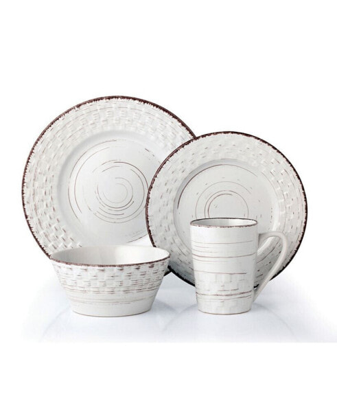 16 Piece Distressed Weave Dinnerware Set, Service for 4