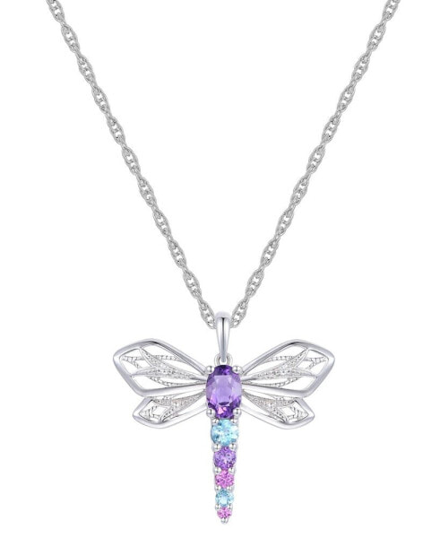 Multi-Gemstone Dragonfly 18" Pendant Necklace (5/8 ct. t.w.) in Sterling Silver