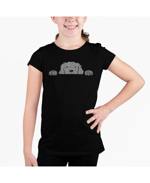 Girls Word Art T-shirt - Peeking Dog