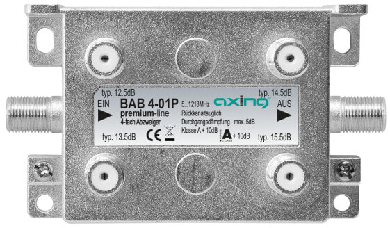 axing BAB 4-01P - Cable splitter - 5 - 1218 MHz - Grey - A - F - 93 mm