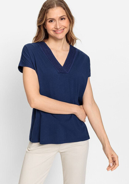 Women's 100% Cotton Short Sleeve T-Shirt with Embroidered Neckline