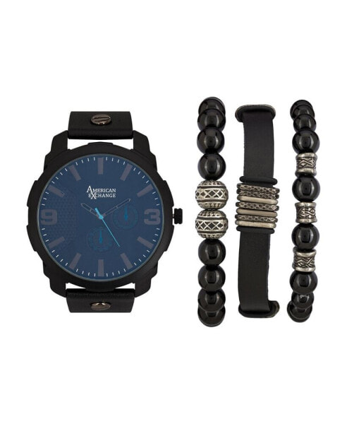 Men's Black Analog Quartz Watch And Holiday Stackable Gift Set