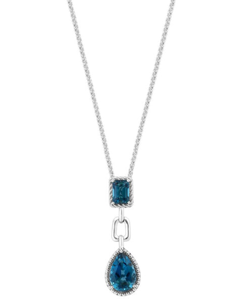 EFFY Collection eFFY® London Blue Topaz Double Drop 18" Pendant Necklace (5 ct. t.w) in Sterling Silver