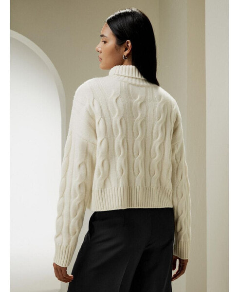 Women's Cable Knit Cashmere Turtleneck Sweater for Women