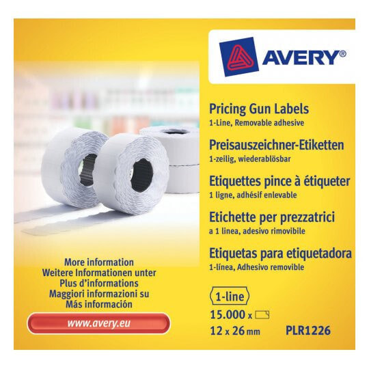 Avery Zweckform Avery PLR1226 - White - Price tag - Paper - 26 mm - 12 mm - 15000 pc(s)
